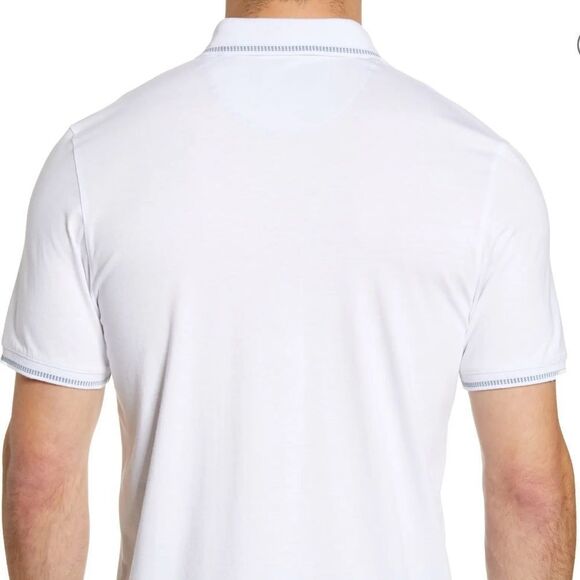 Ted Baker 6/XL White Blue Short Sleeve Cotton Blend Lightweight Polo - Picture 2 of 15